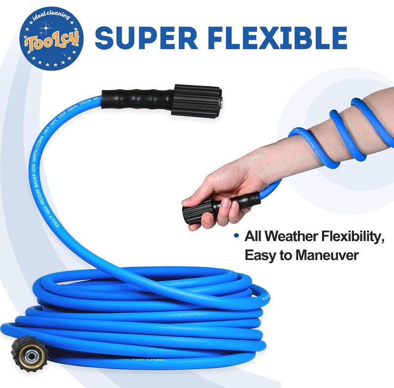 TOOLCY Super Flexible Pressure Washer Hose 50ft, 3400 PSI Kink Resistant Power Washer Hose 1/4 in., Replacement Power Wash Hose with M22 and 3/8" Quick Connection Kit for Gas & Electric - Image 4
